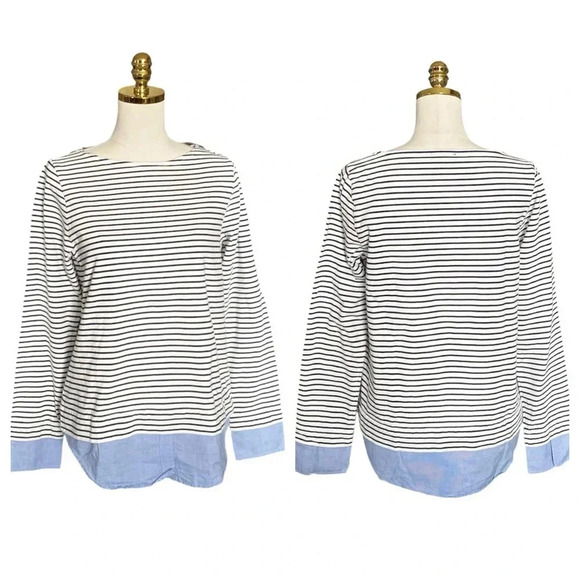 J.CREW Mercantile | Cuffed Striped Boatneck 100% Cotton Shirt Size  Medium - Picture 8 of 11